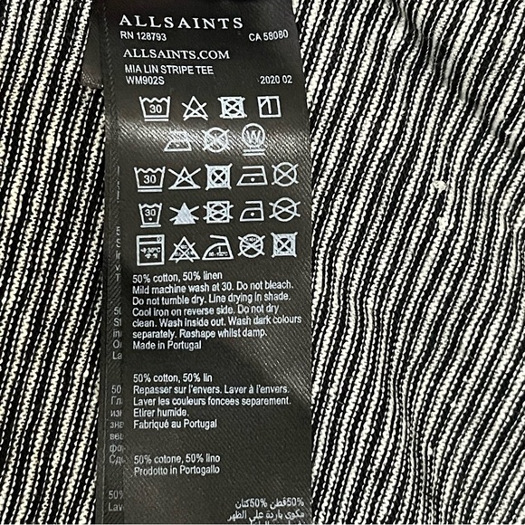 All Saints MIA LIN STRIPE TEE NWOT Black and White Striped V-Neck Size Small - Picture 9 of 9